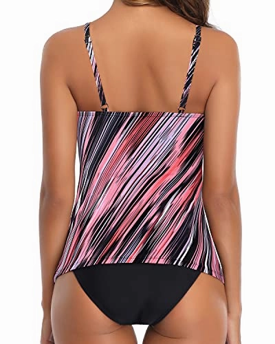 Modest Open Back 2 Piece Tankini Swimsuits For Women-Pink Stripe