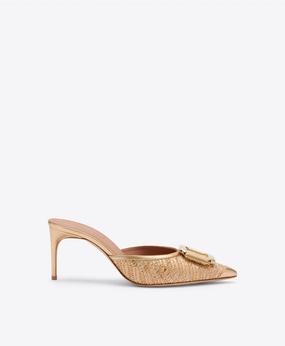 Mona 70 Gold Metallic Raffia Mules