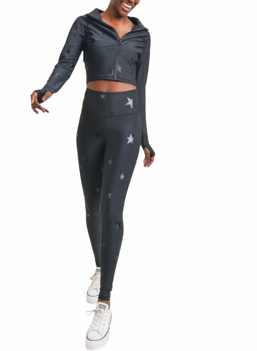 Mono B Star Print Foil Crop Jacket AJ2914
