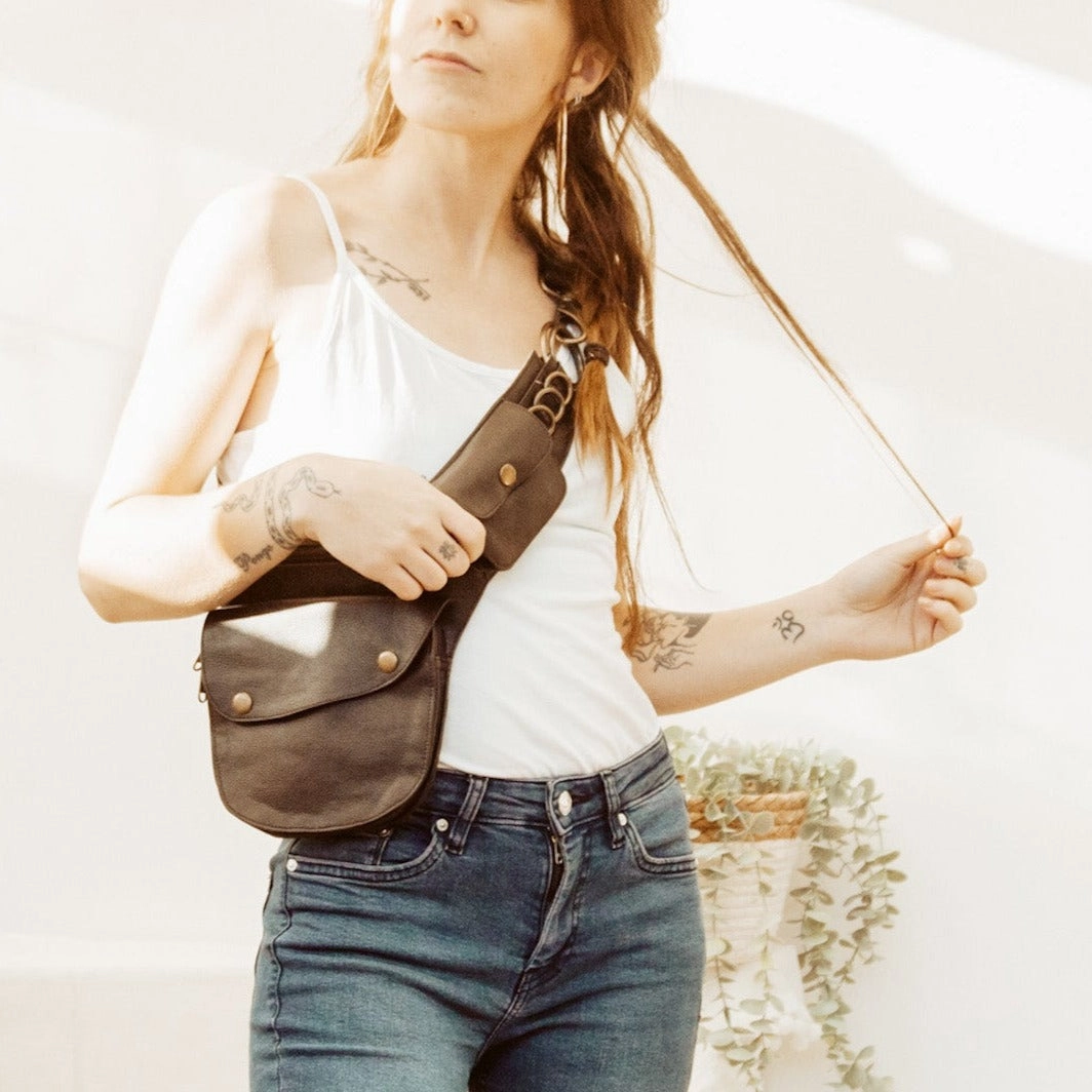 Piñatex Vegan Leather Hip Bag - Chestnut Brown