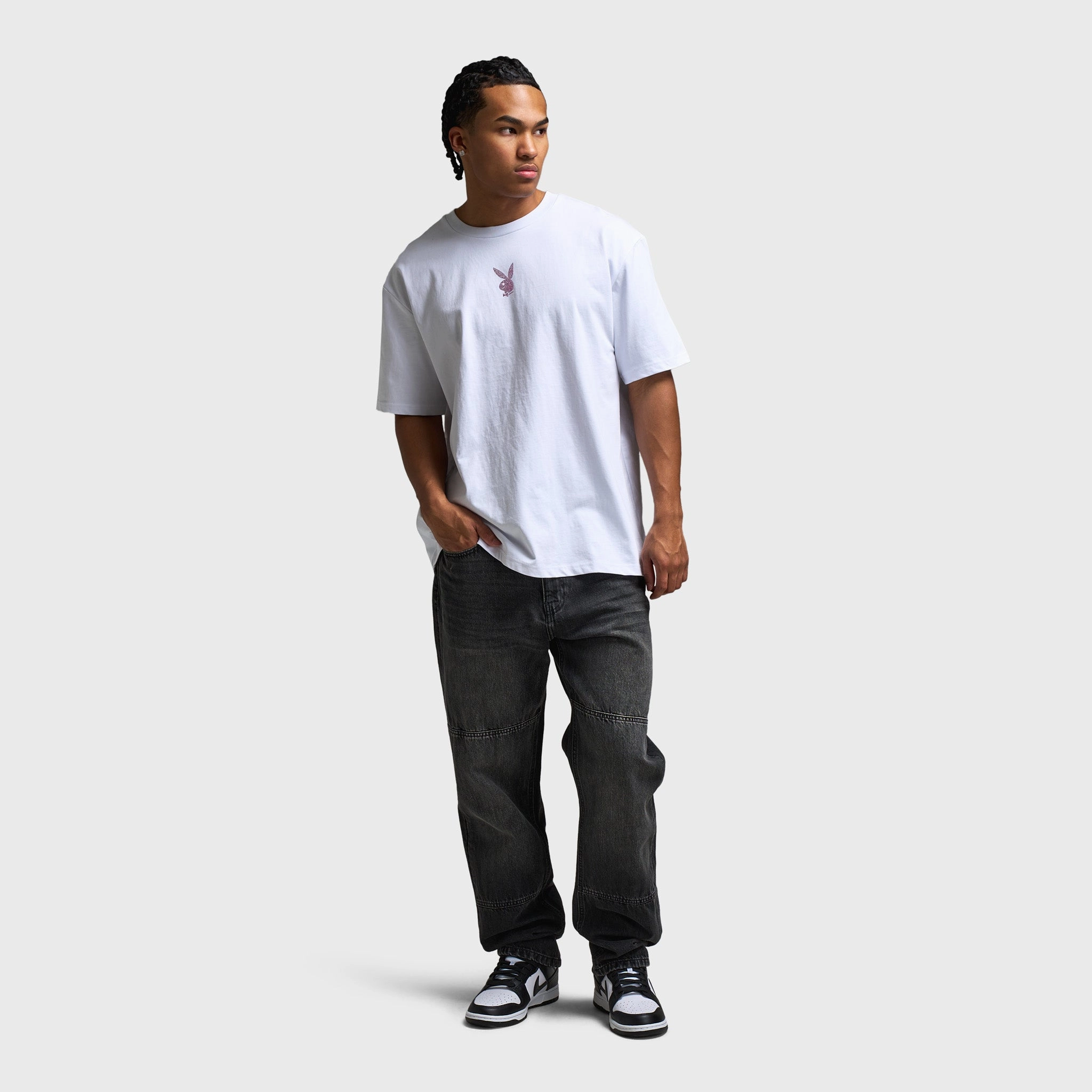 Playboy Women's Diamonte Oversized Graphic Tee / White