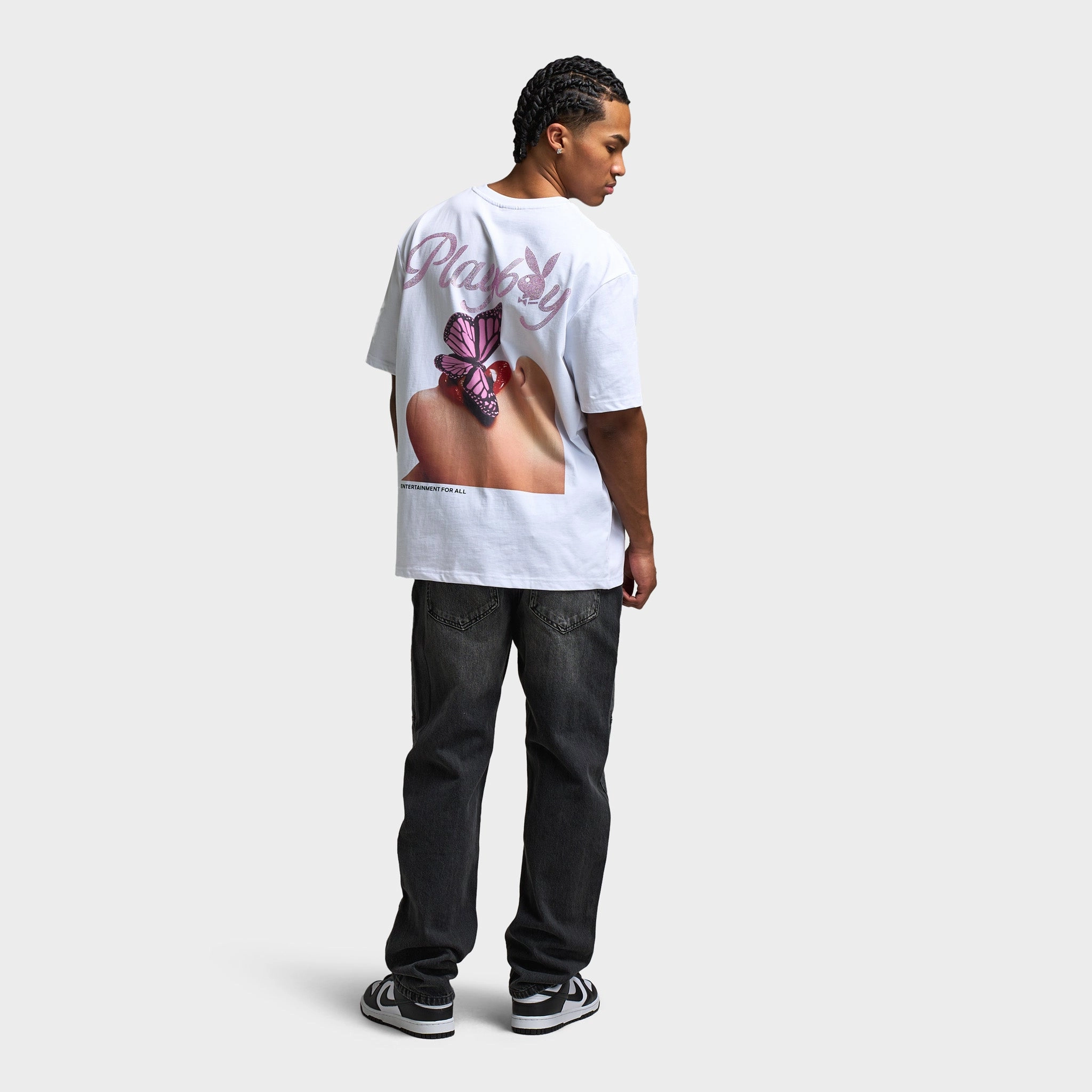Playboy Women's Diamonte Oversized Graphic Tee / White