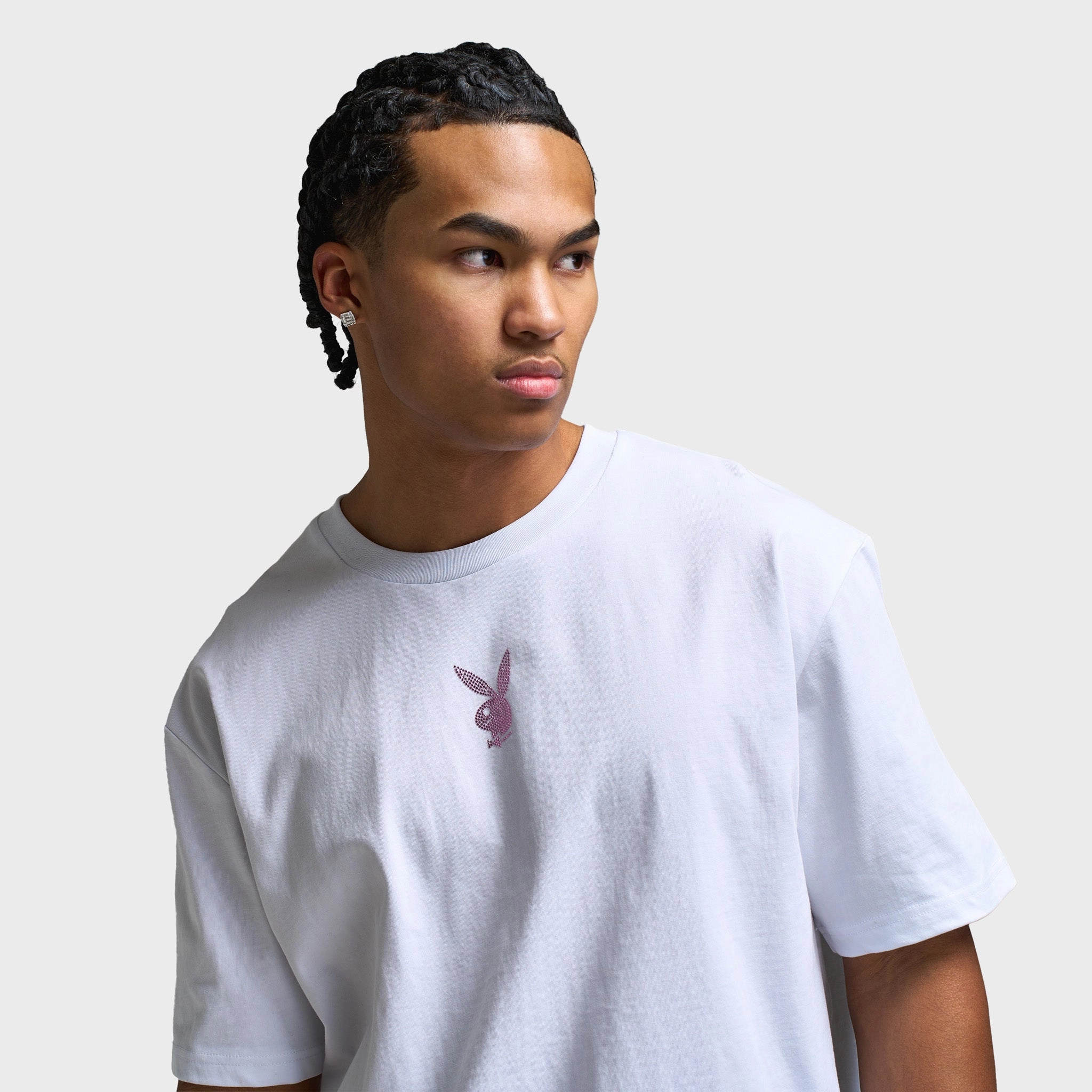 Playboy Women's Diamonte Oversized Graphic Tee / White