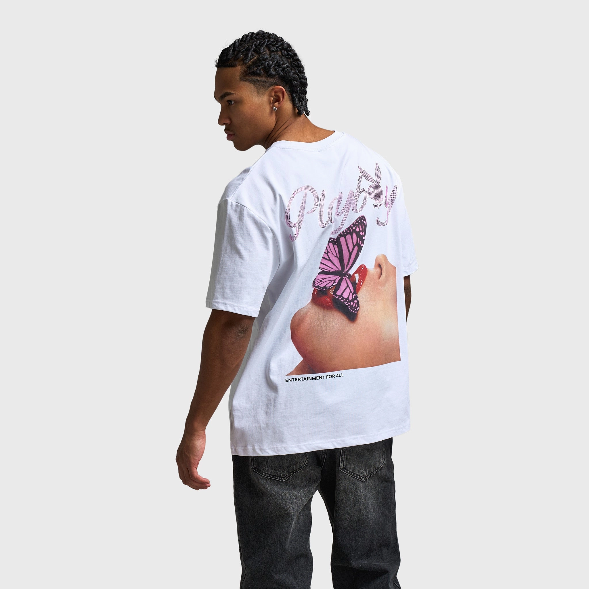 Playboy Women's Diamonte Oversized Graphic Tee / White
