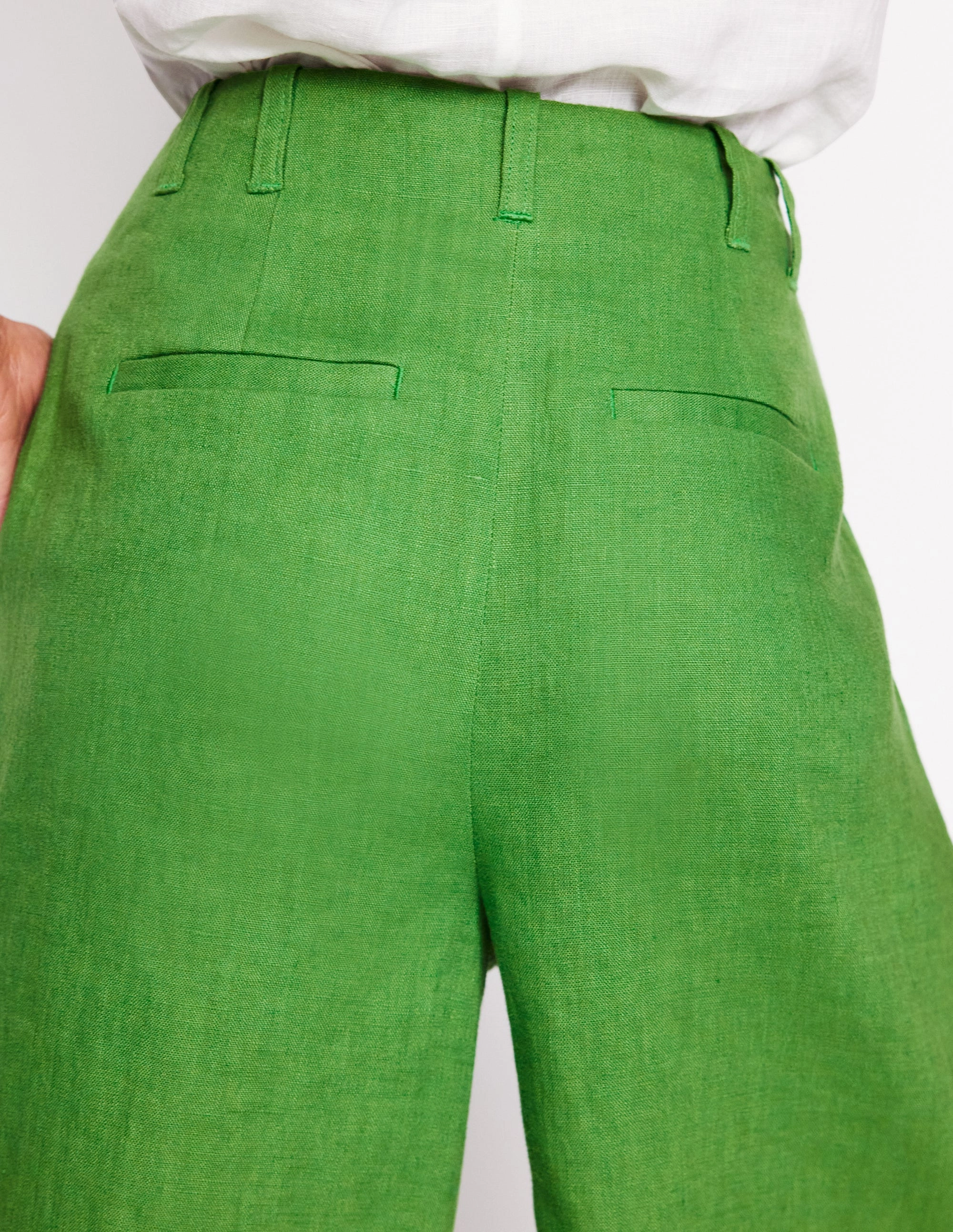 Pleat Linen Wide Leg Shorts-Green