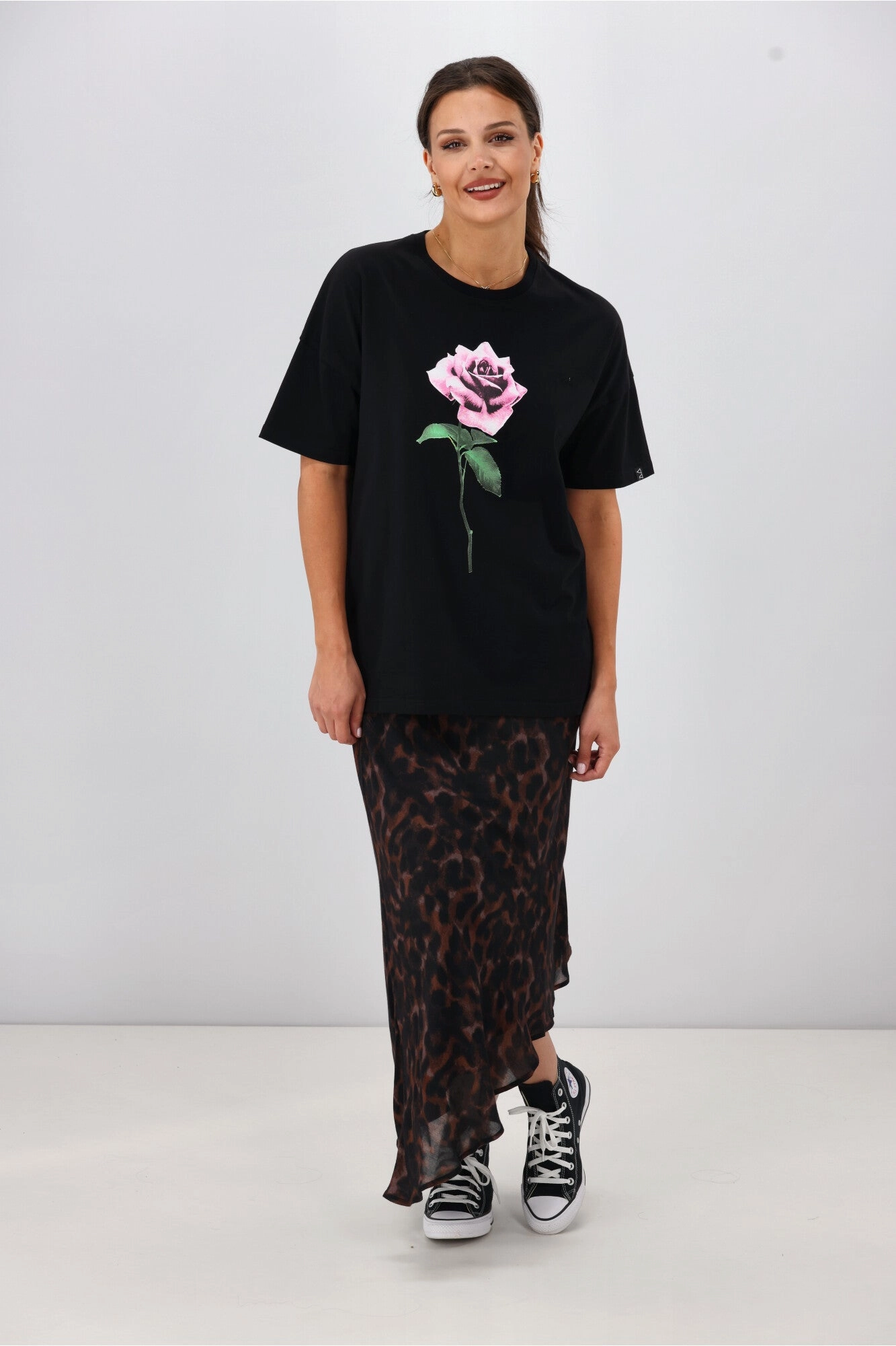 Rebel Club Romance Rose Boyfriend Tee Black