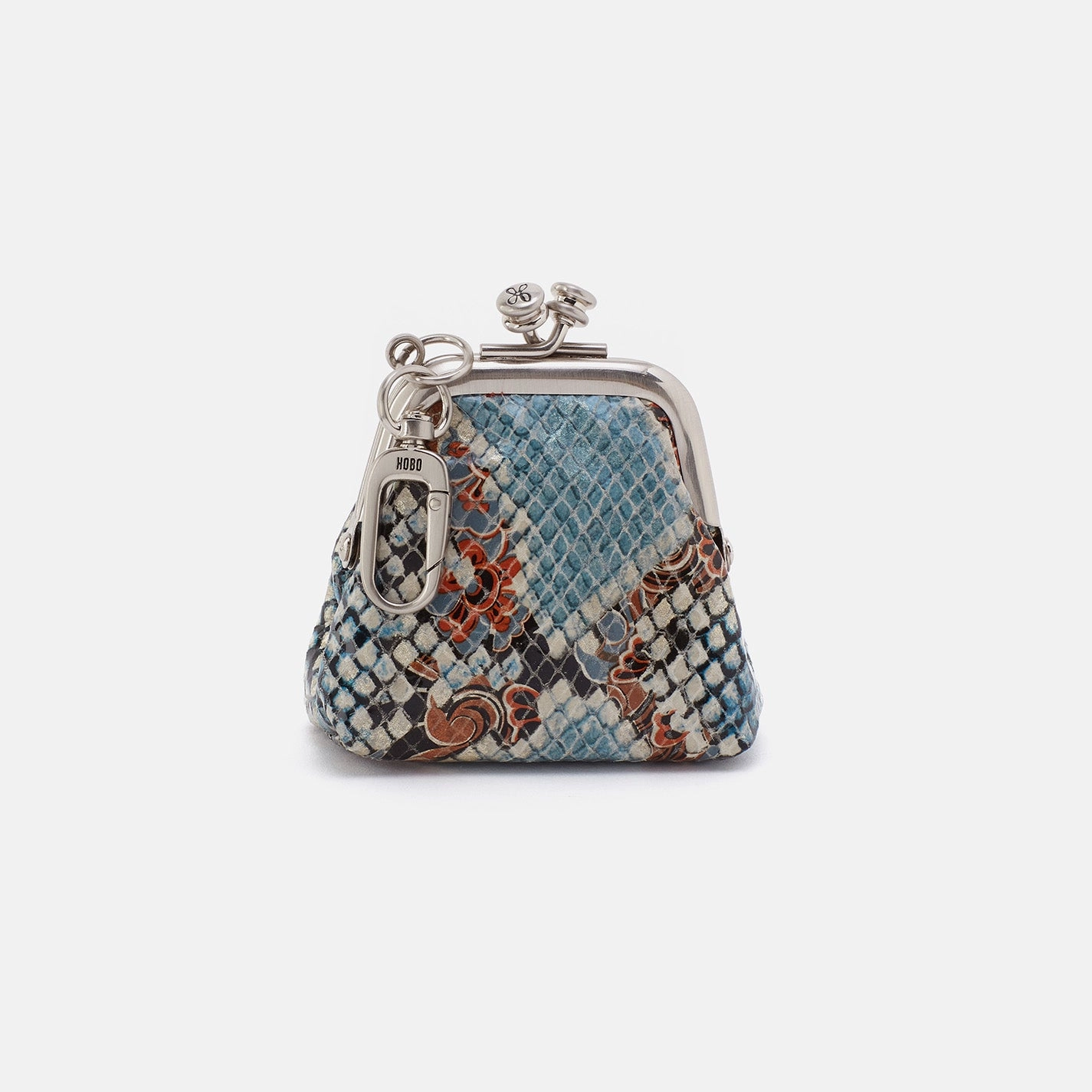 Run Frame Pouch In Printed Leather - Blue Tempest