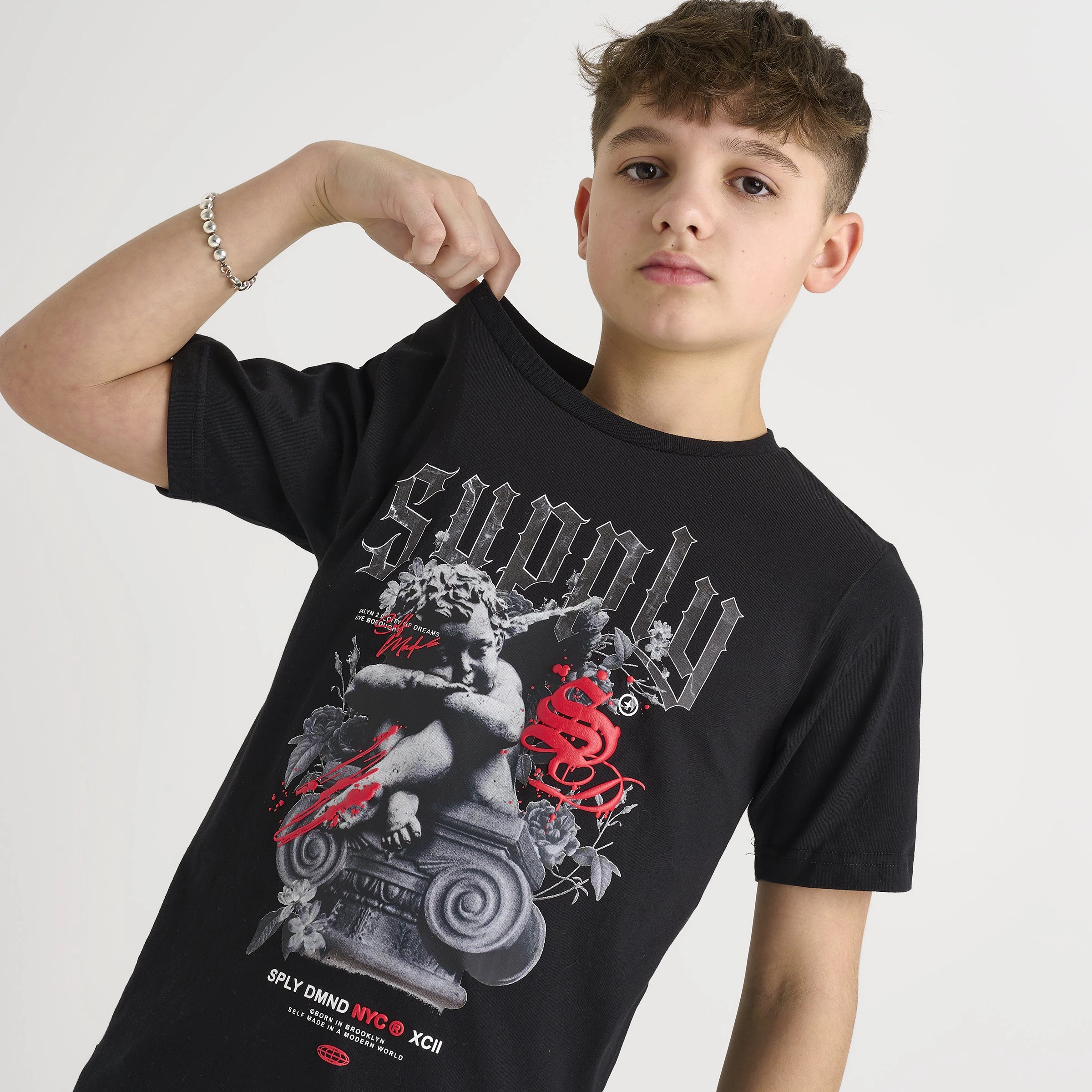 Supply & Demand Junior Boys' Feller Tee Black / Chinese Red