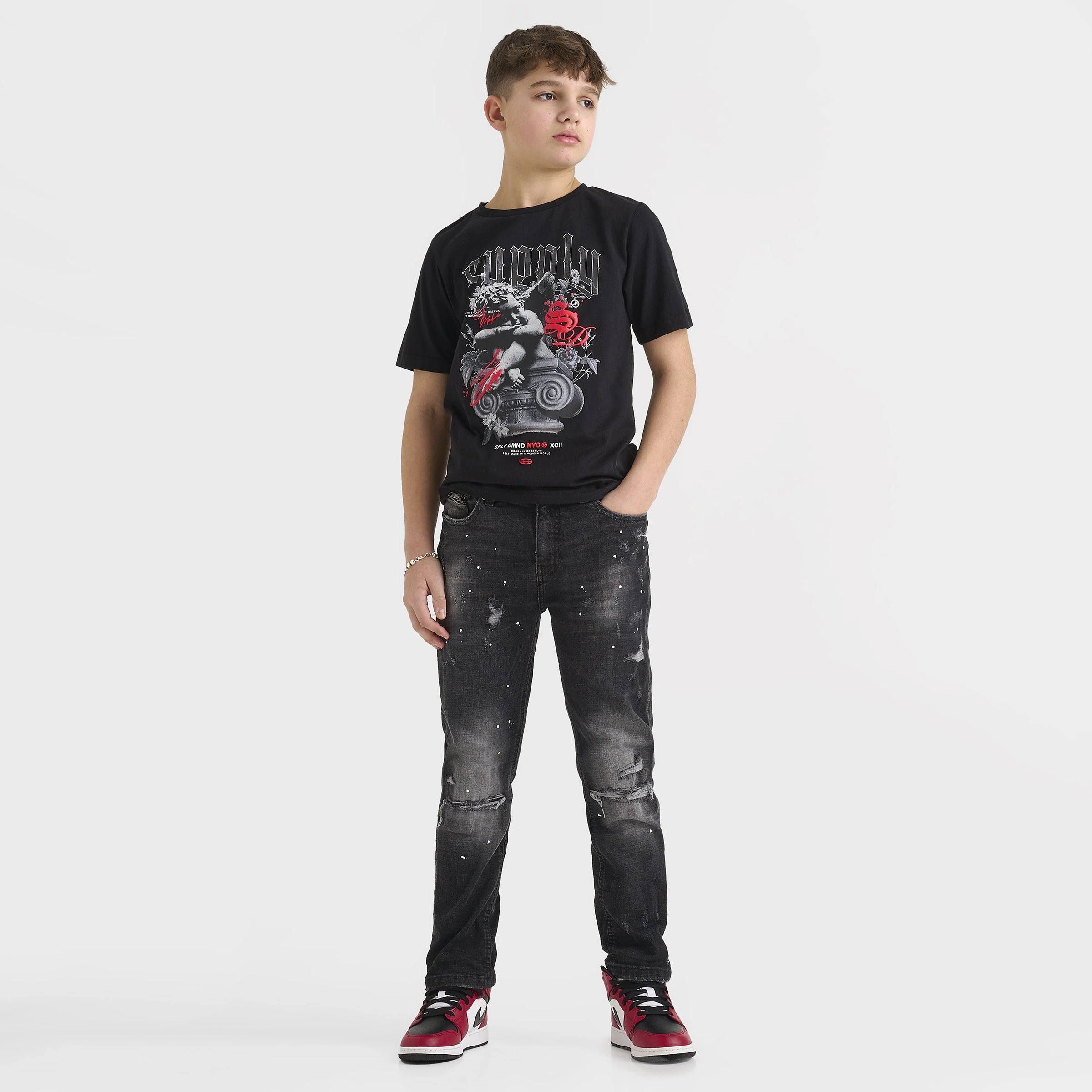 Supply & Demand Junior Boys' Feller Tee Black / Chinese Red