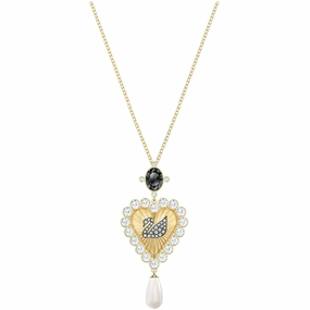 Swarovski Women's Pendant Necklace - Vintage Heart Shape Swan Gold Plated | 5507333