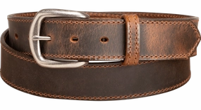 The Crazy Horse: Men's Oil Tanned Stitched Leather Belt 1.375" (Brown Colored Thread)
