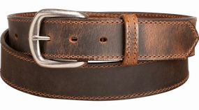 The Crazy Horse: Men's Oil Tanned Stitched Leather Belt 1.375" (Brown Colored Thread)