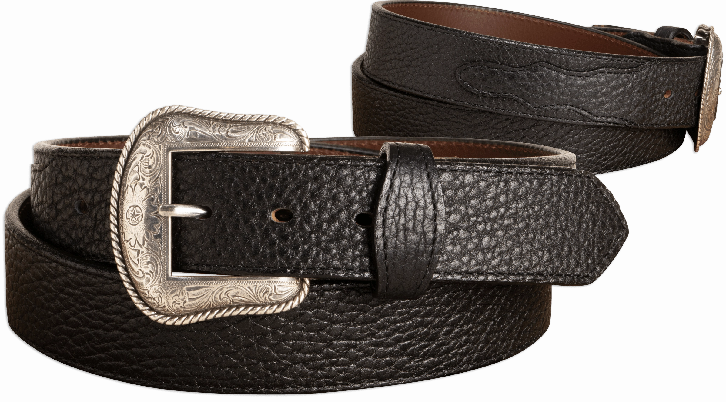 The Forester: Black Stitched Western American Bison Belt - Scalloped Ends 1.50"