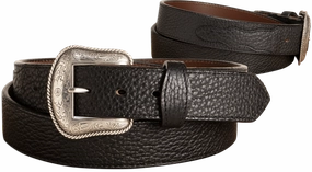 The Forester: Black Stitched Western American Bison Belt - Scalloped Ends 1.50"