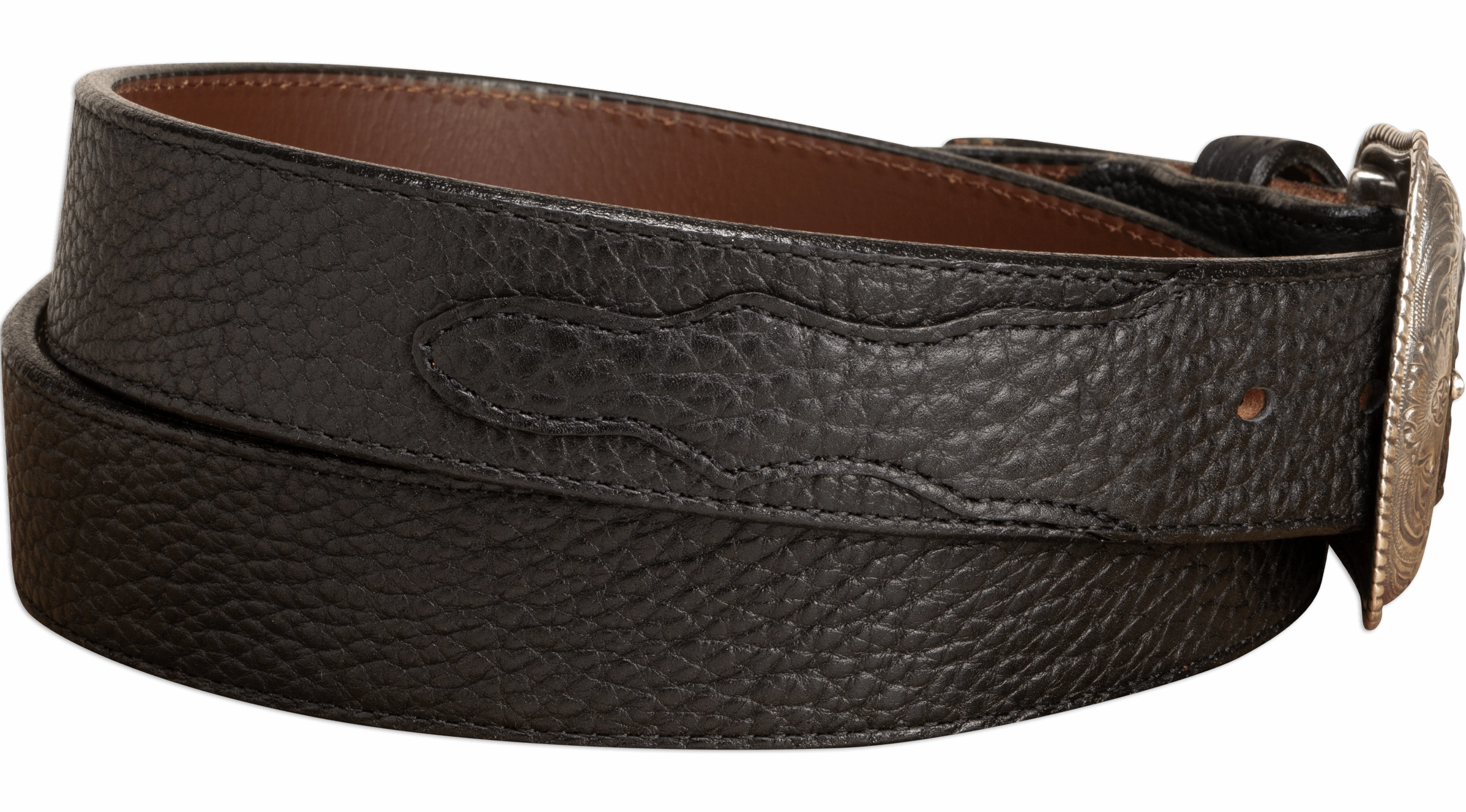 The Forester: Black Stitched Western American Bison Belt - Scalloped Ends 1.50"