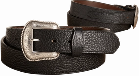The Forester: Black Stitched Western American Bison Belt - Scalloped Ends 1.50"