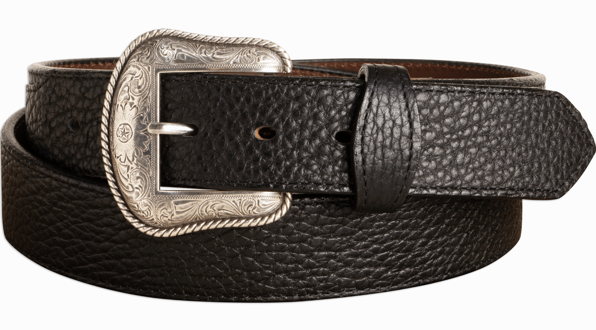 The Forester: Black Stitched Western American Bison Belt - Scalloped Ends 1.50"
