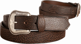 The Forester: Brown Stitched Western American Bison Belt - Scalloped Ends 1.50"