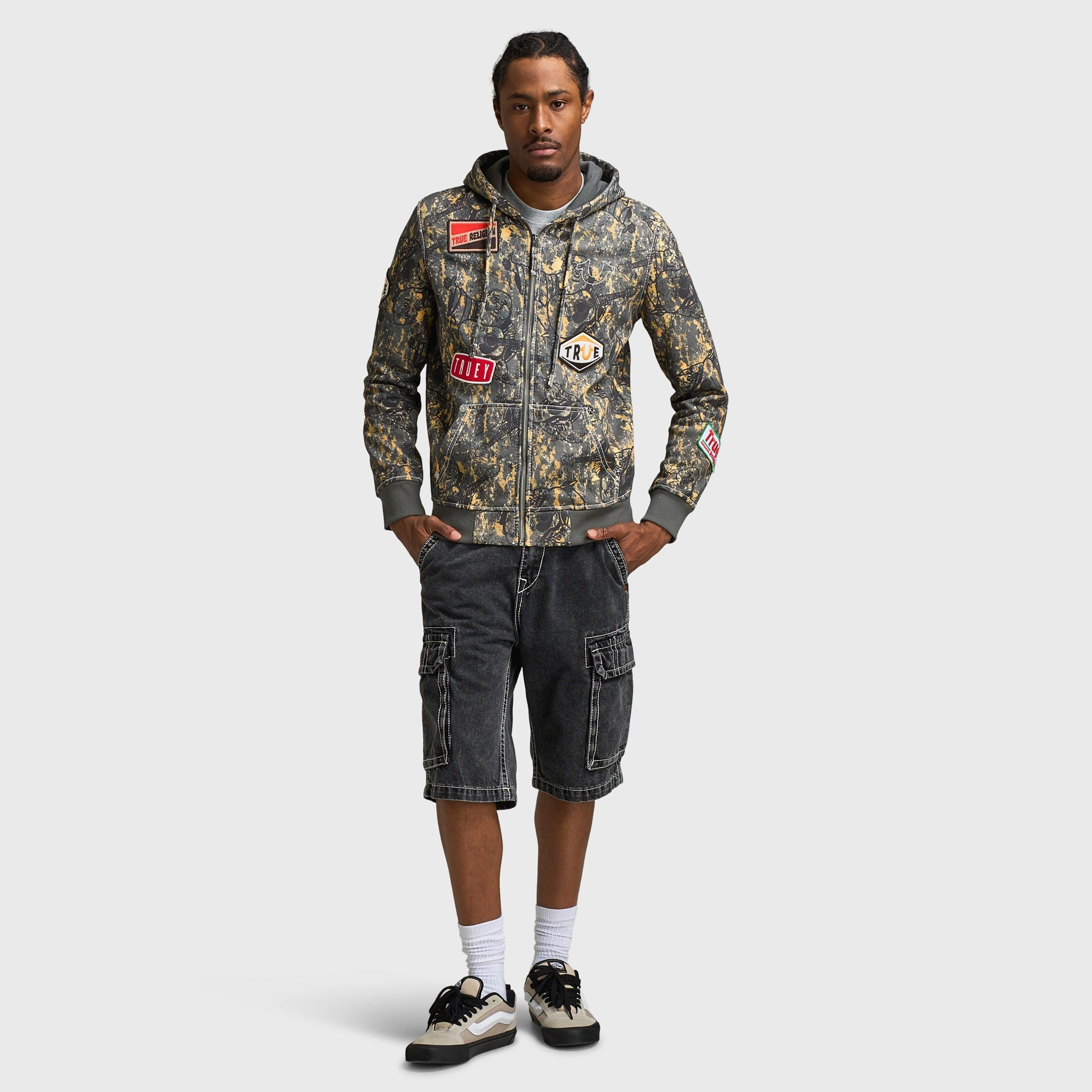 True Religion Patch Buddha Camo Big T Full Zip Hoodie / Buddha Camo