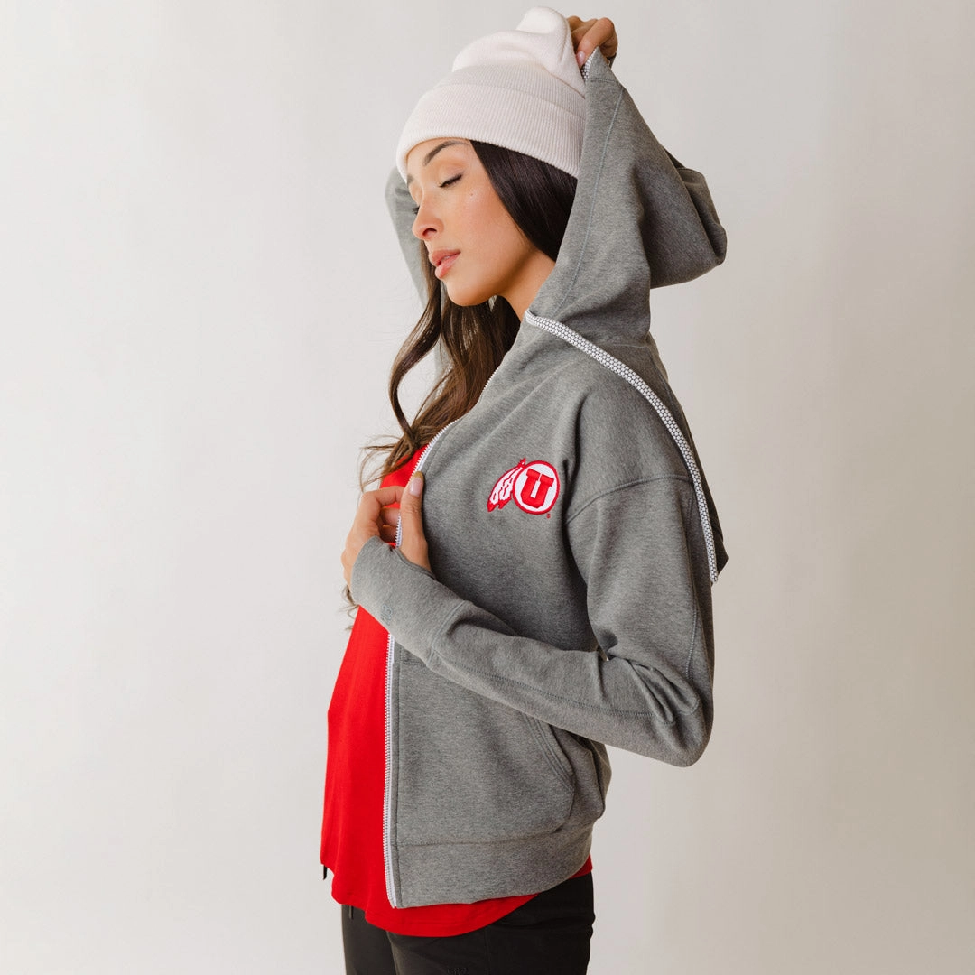 Utah Alta Zip-Up Hoodie, Heather Grey