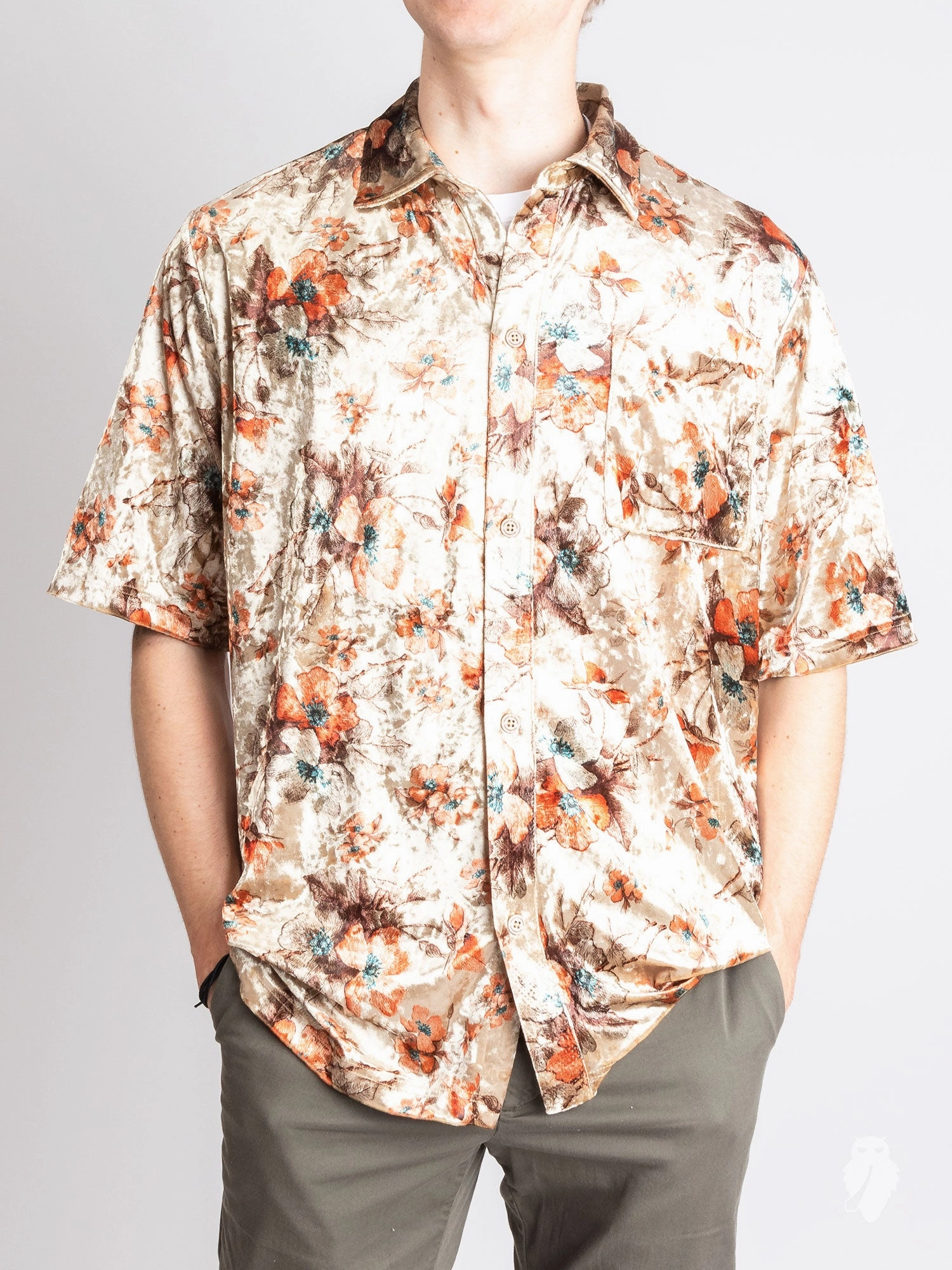 Velvet Flowers Button-Up Shirt in Bronze