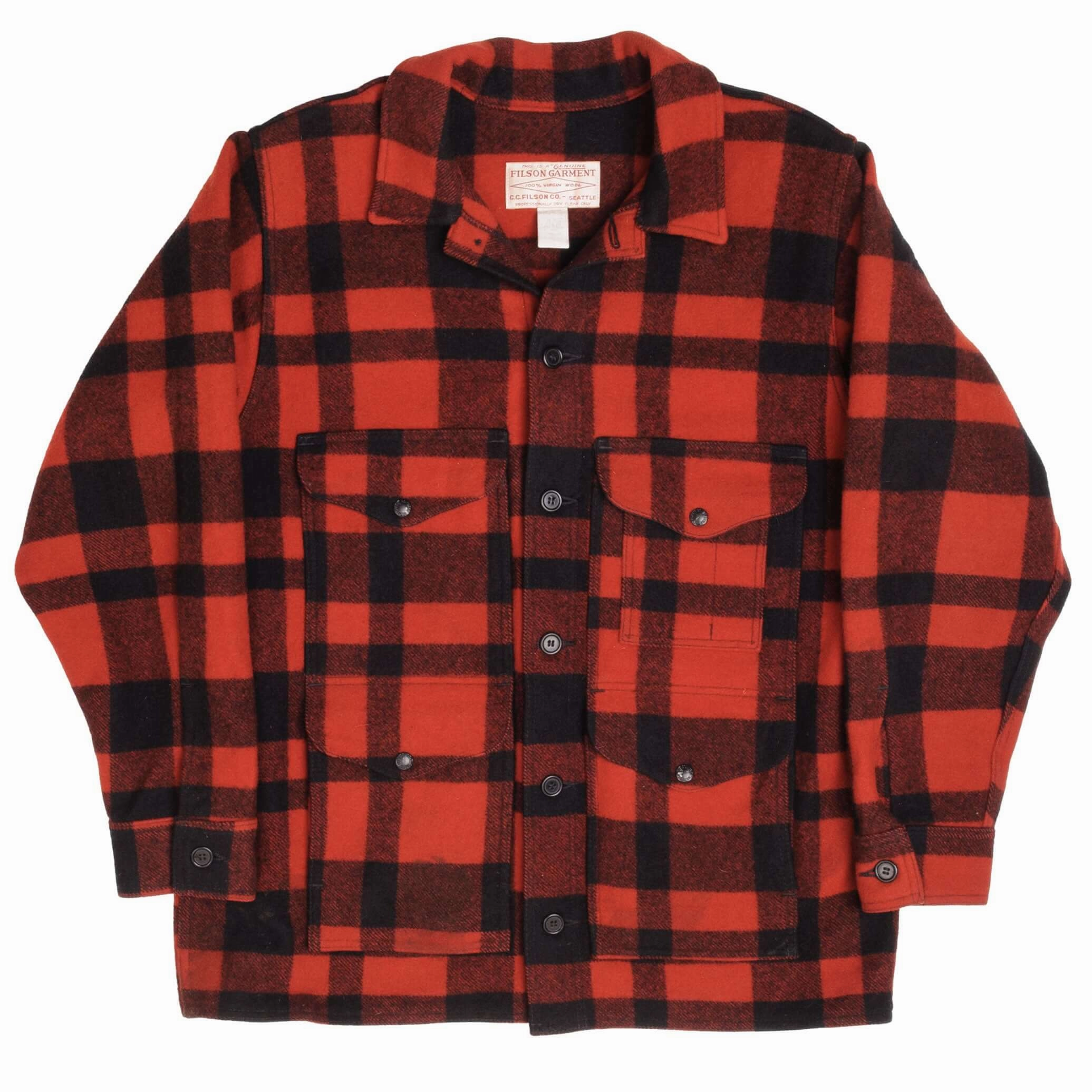 VINTAGE CC FILSON WOOL MACKINAW CRUISER PLAID STYLE 110 SZE XL 1990S MADE IN USA