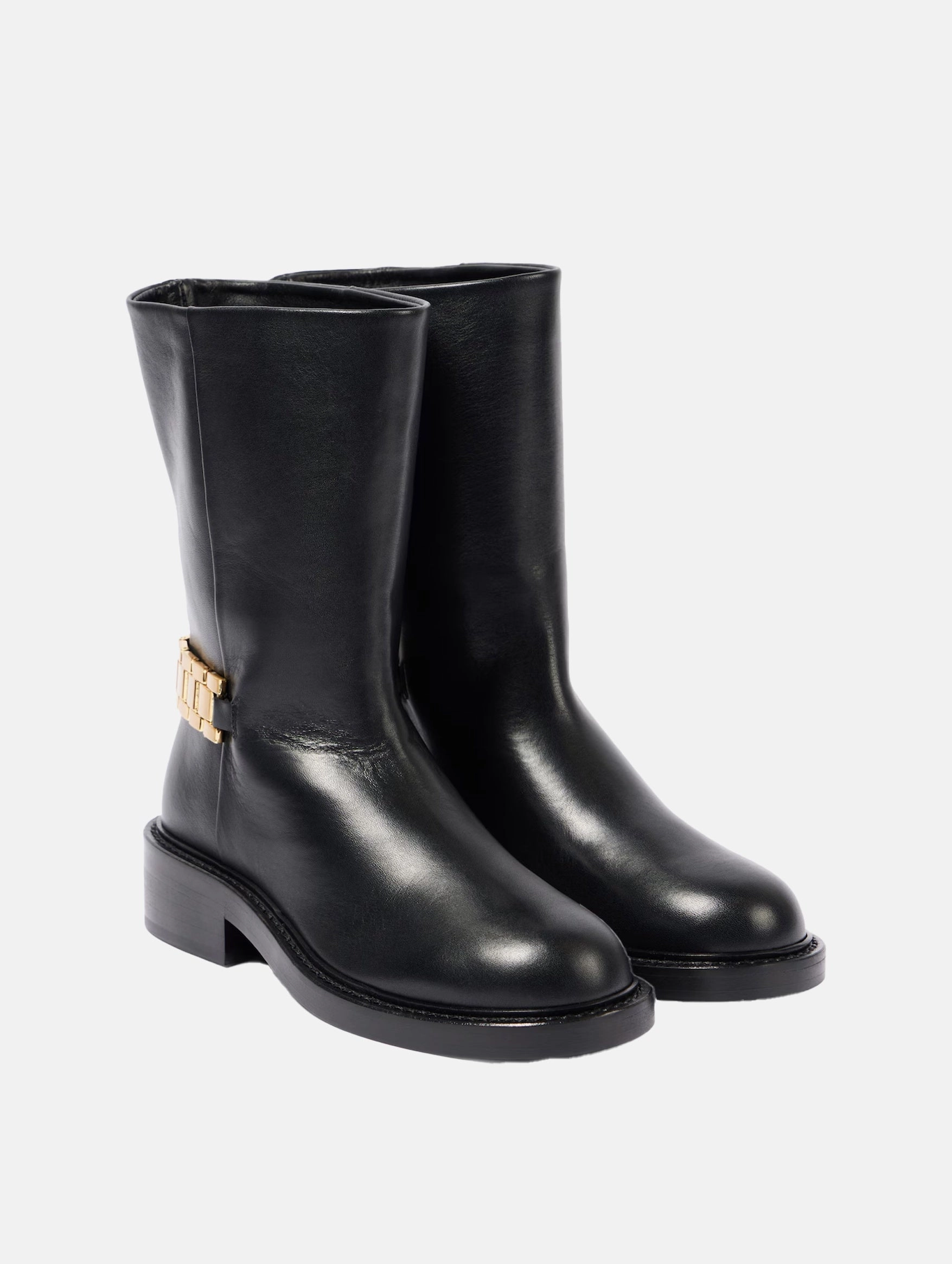 Watch Chain Mid Calf Boots in Black