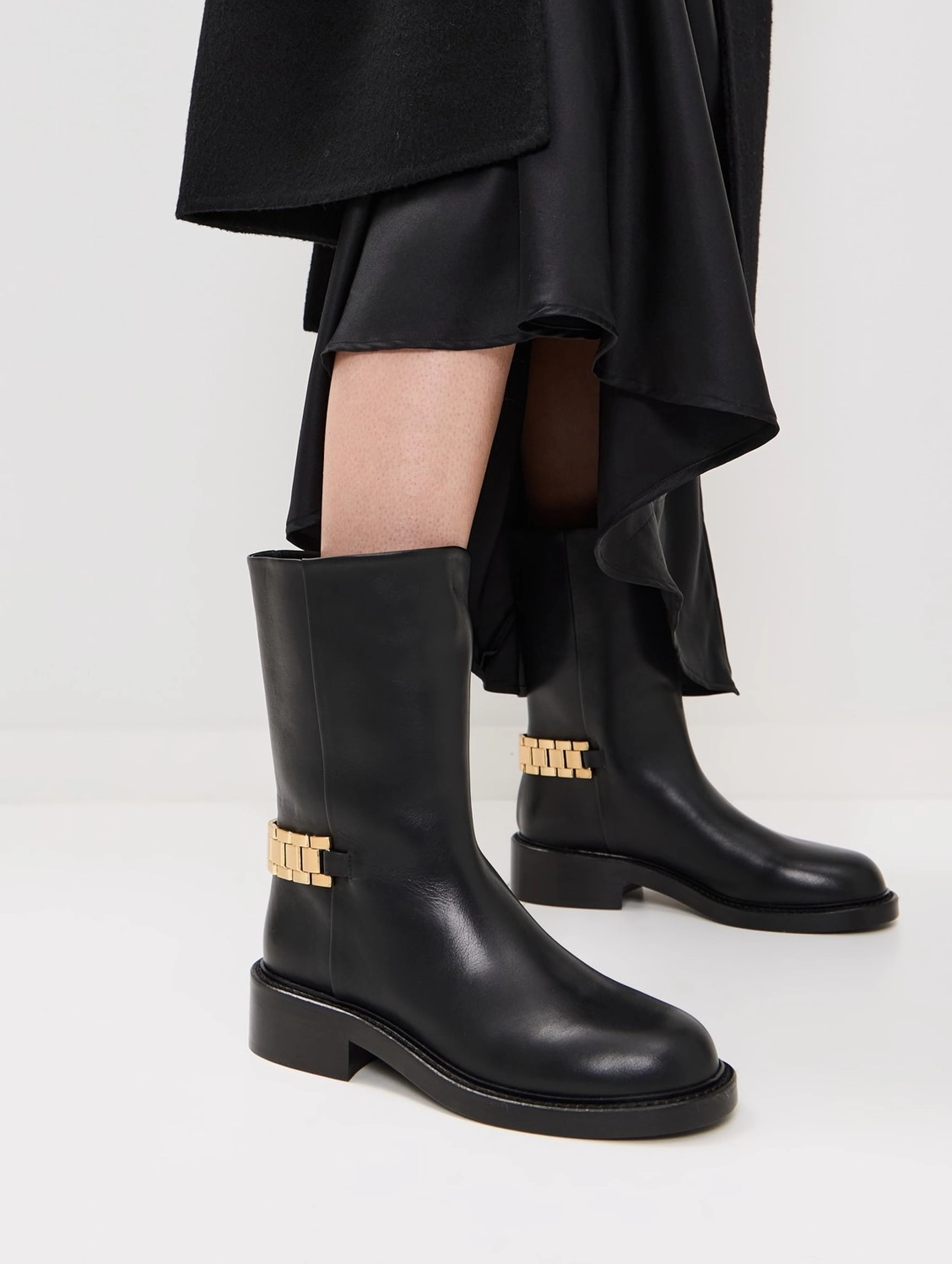Watch Chain Mid Calf Boots in Black
