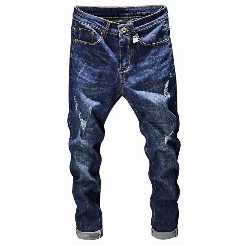 West Louis™ Distressed Ripped Dark Blue Denim Jeans