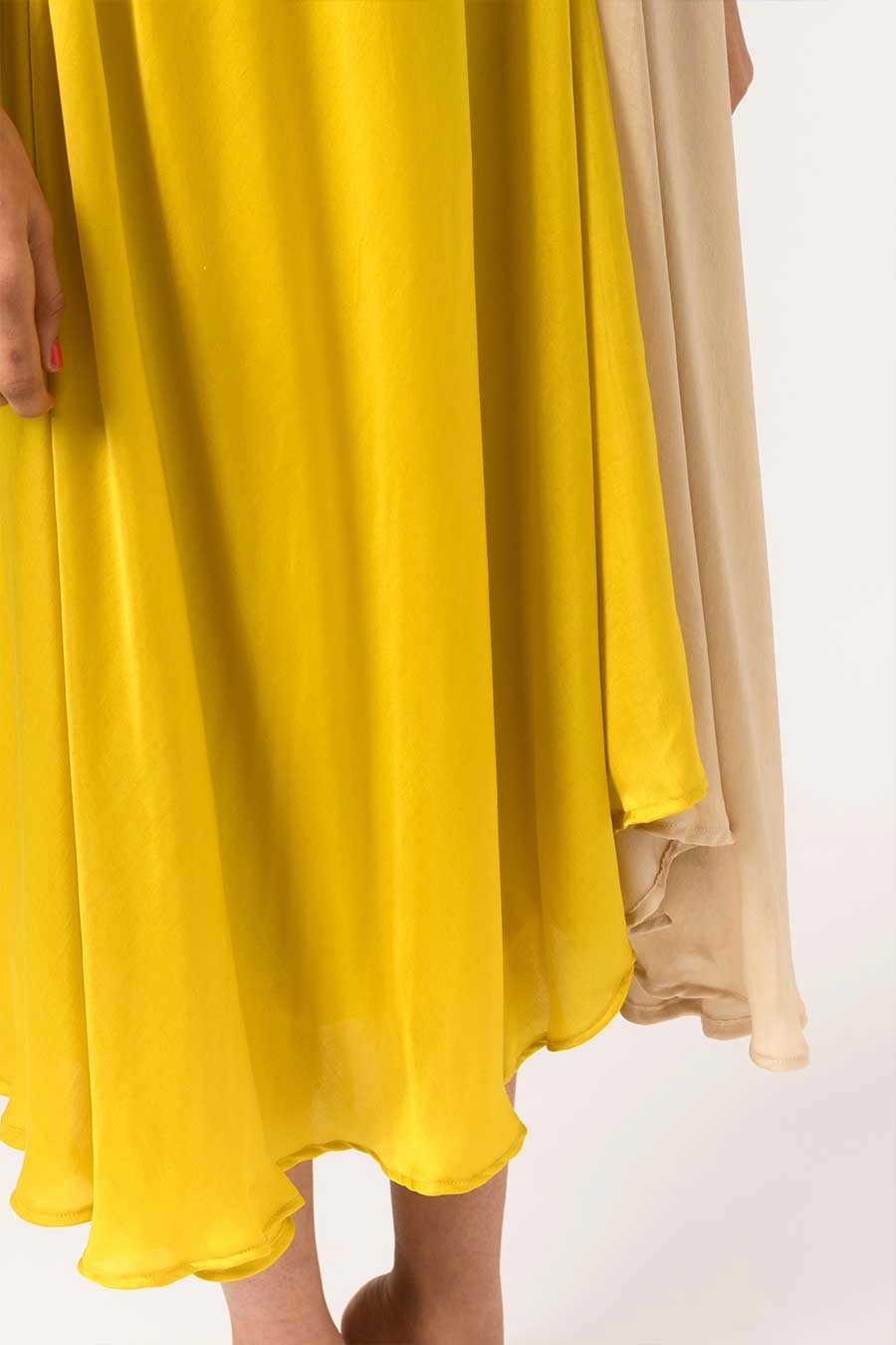 Yellow-Ecru Half-n-Half Midi Dress